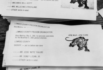 Ballots of the Lowndes County Freedom Organizaton. The ballot has the image of a leaping 