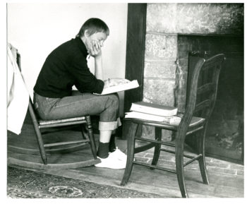 Swenson at the Macdowell artist colony in 1957. Photo by Basil Langton.