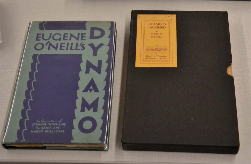 Two of O’Neill's books set flat alongside each other. The books are O’Neill's Dynamo and Lazarus Laughed.