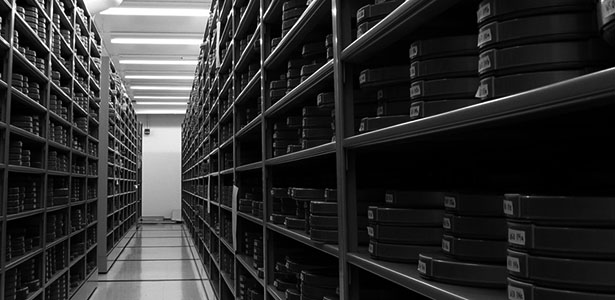 Film and Media Archive stacks at Washington University Libraries.