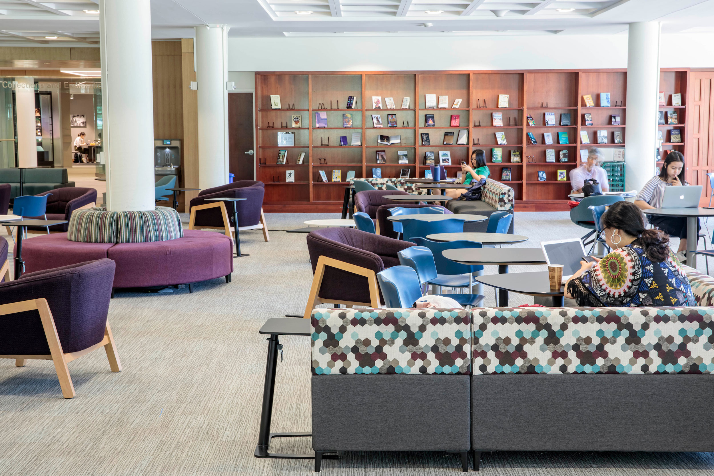 Study seating on the first floor of Olin Library.