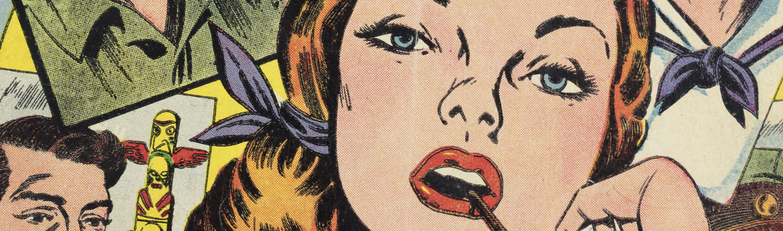 A close up of a comic book panel featuring a woman.