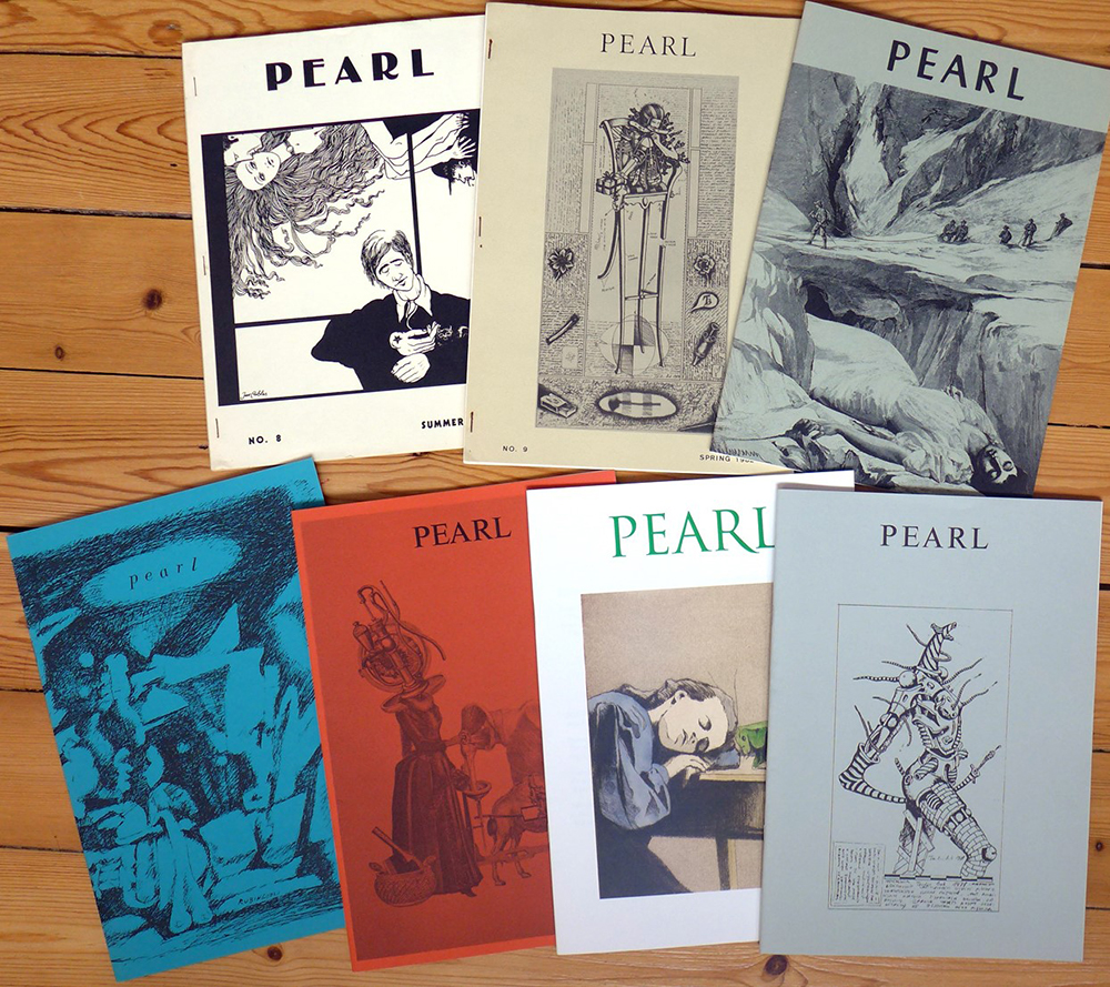 Pearl issues 8-14. Volumes 8 and 9 have more complex front covers than 1-7, though they are still stapled together. Issues 10-14 have much more intricately line-drawn covers (volume 13 is even in color!) and pages are folded into each other rather than stapled together.