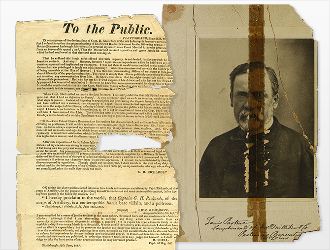 A printed public notice titled "To the Public" alongside a photograph of a man.