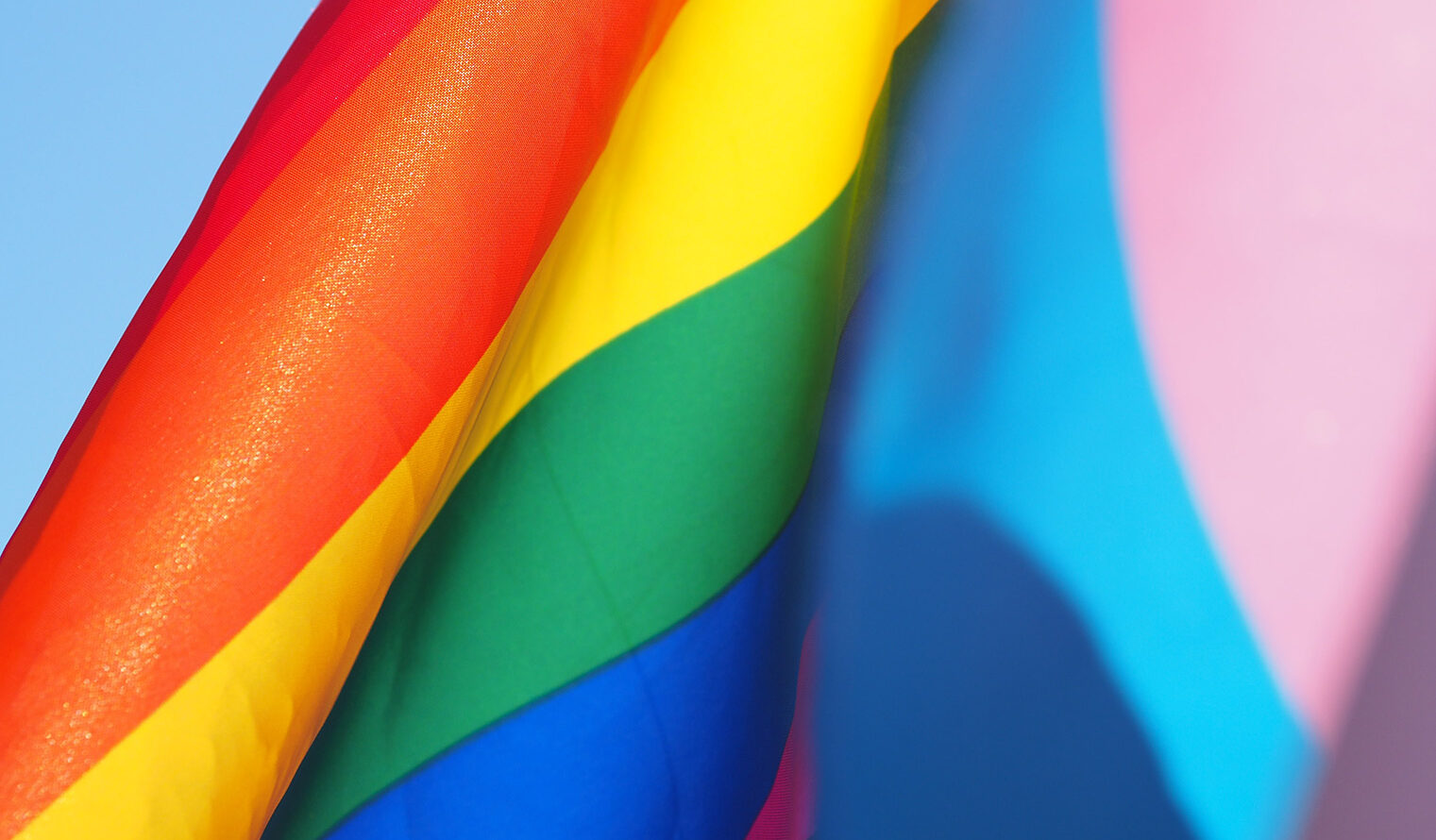 Closeup of a rainbow pride flag.