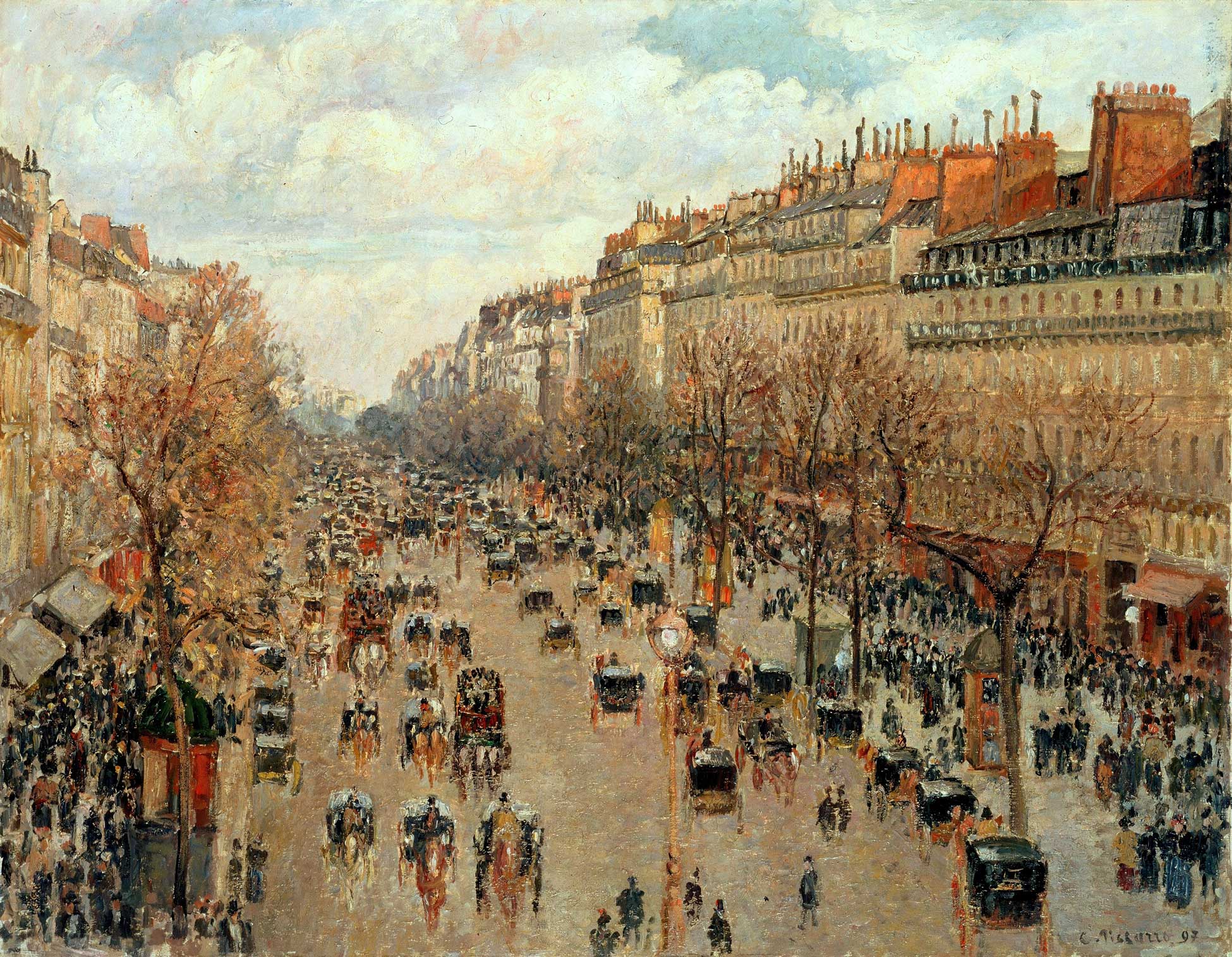 A photo of Camille Pissarro's Boulevard Montmartre painting.