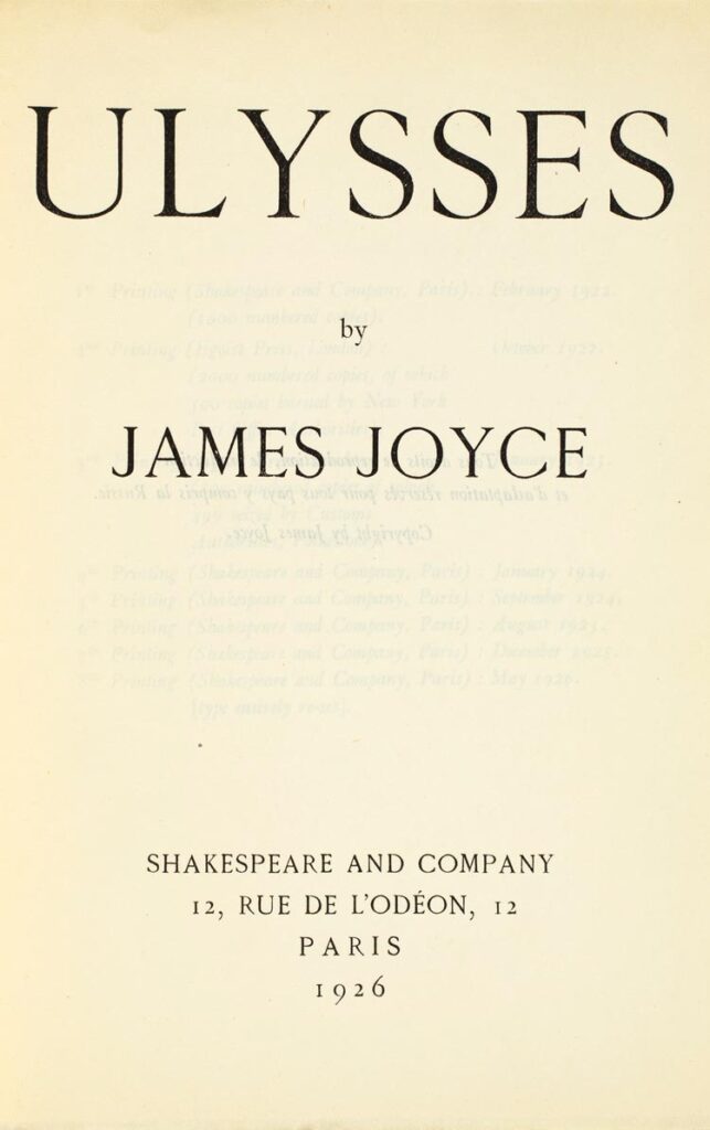 Title page for the 1926 Shakespeare and Company edition of James Joyce's Ulysses.