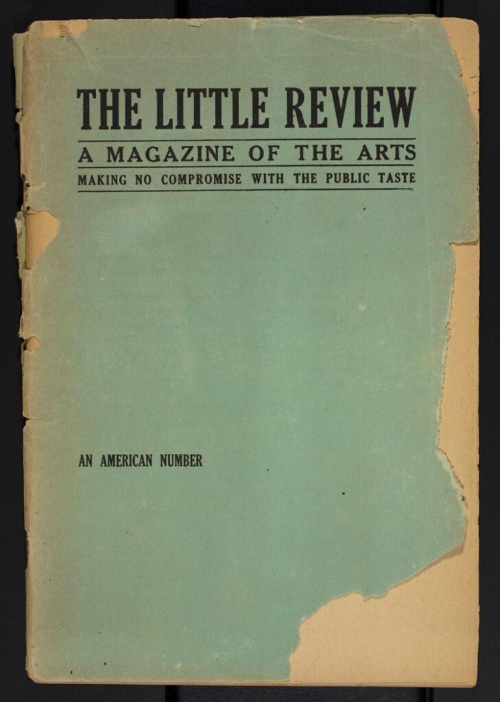 Cover page of The Little Review: A Magazine of the Arts Making No Compromise with the Public Taste.