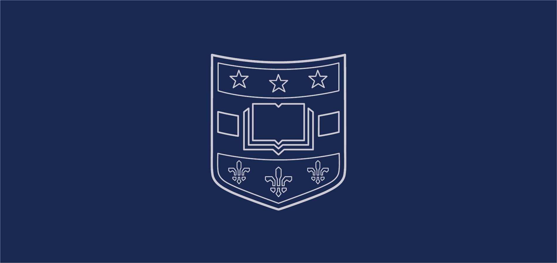 An outline of the Washington University in St. Louis shield.