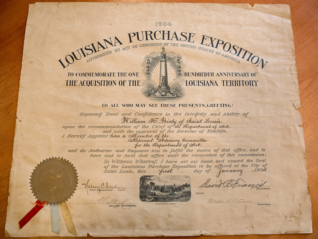 A document for the 1904 Louisiana Purchase Exposition. The document states that its purpose is "to commemorate the one hundredth anniversary of the acquisition of the Louisiana Territory."