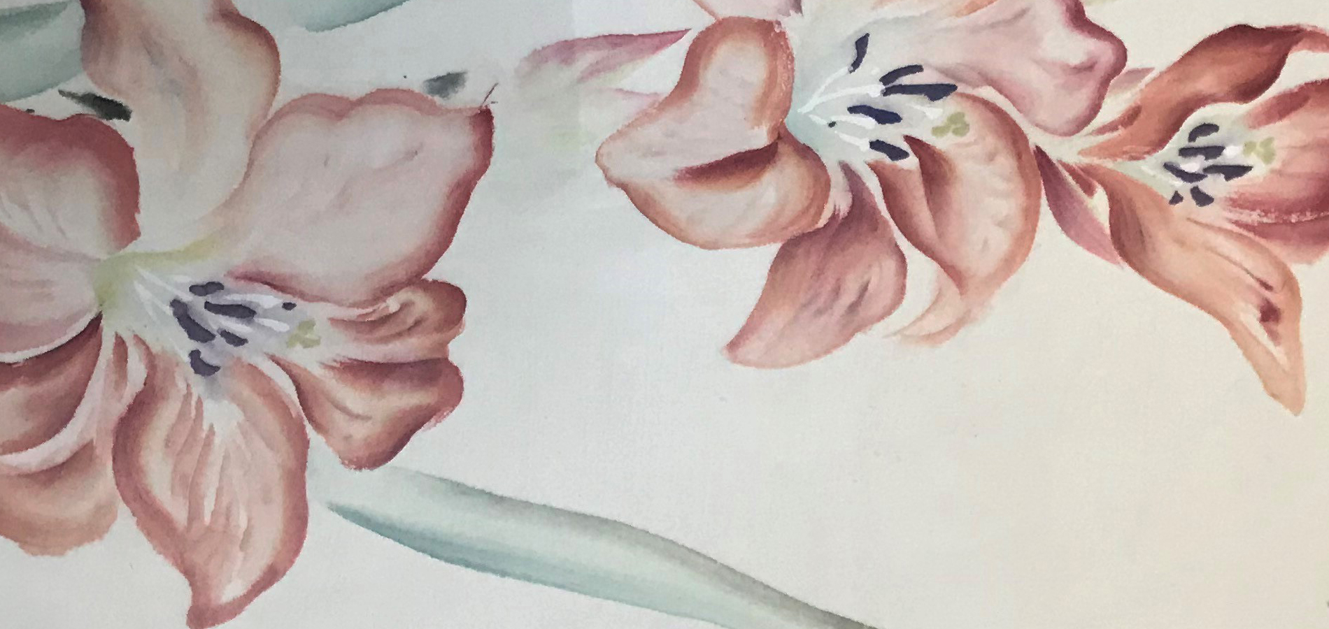 Close up of flowers from a Chiura Obata painting.