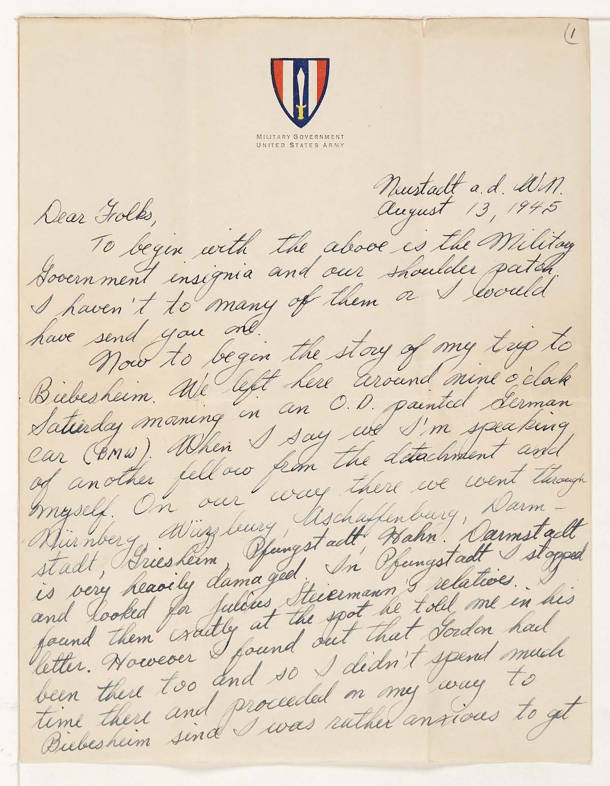 World War II letter from Walter Goldschmidt Papers, University Libraries