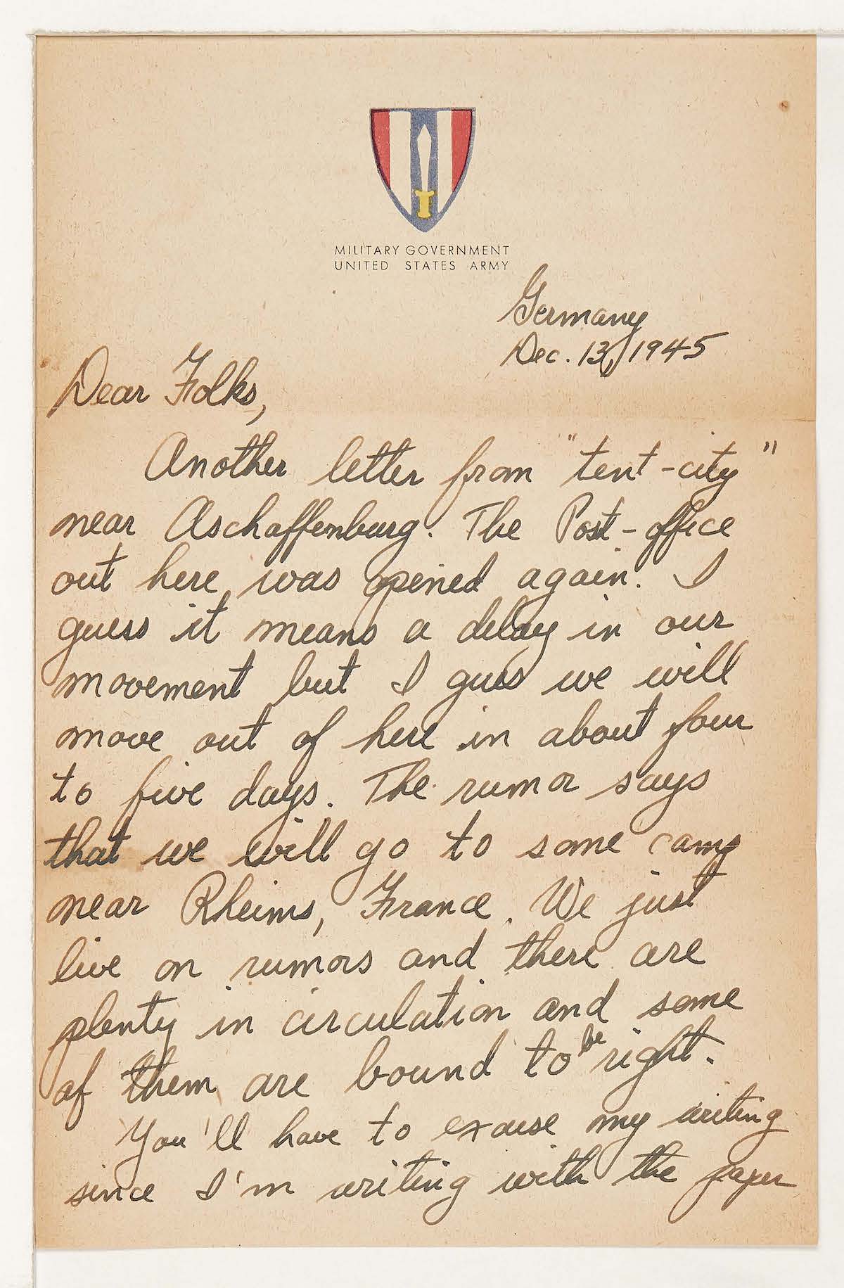 World War II letter from the Walter Goldschmidt Papers