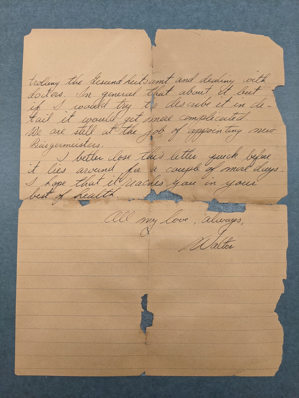 Torn WWII letter in Special Collections
