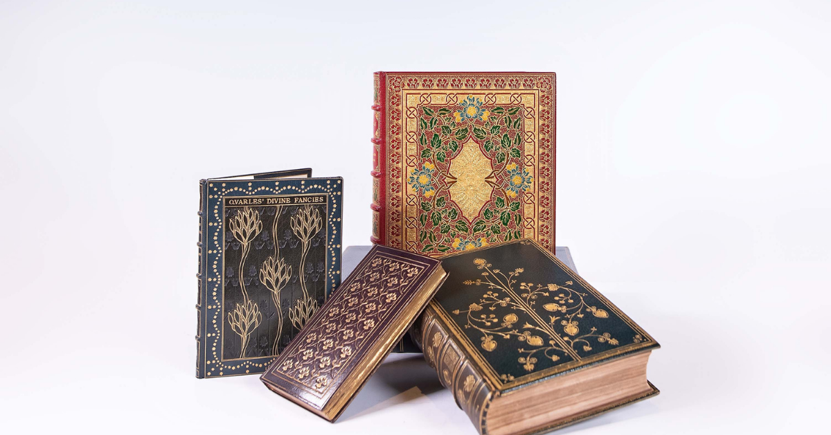 Four beautiful, leather bound books within the Rare Books Collection.