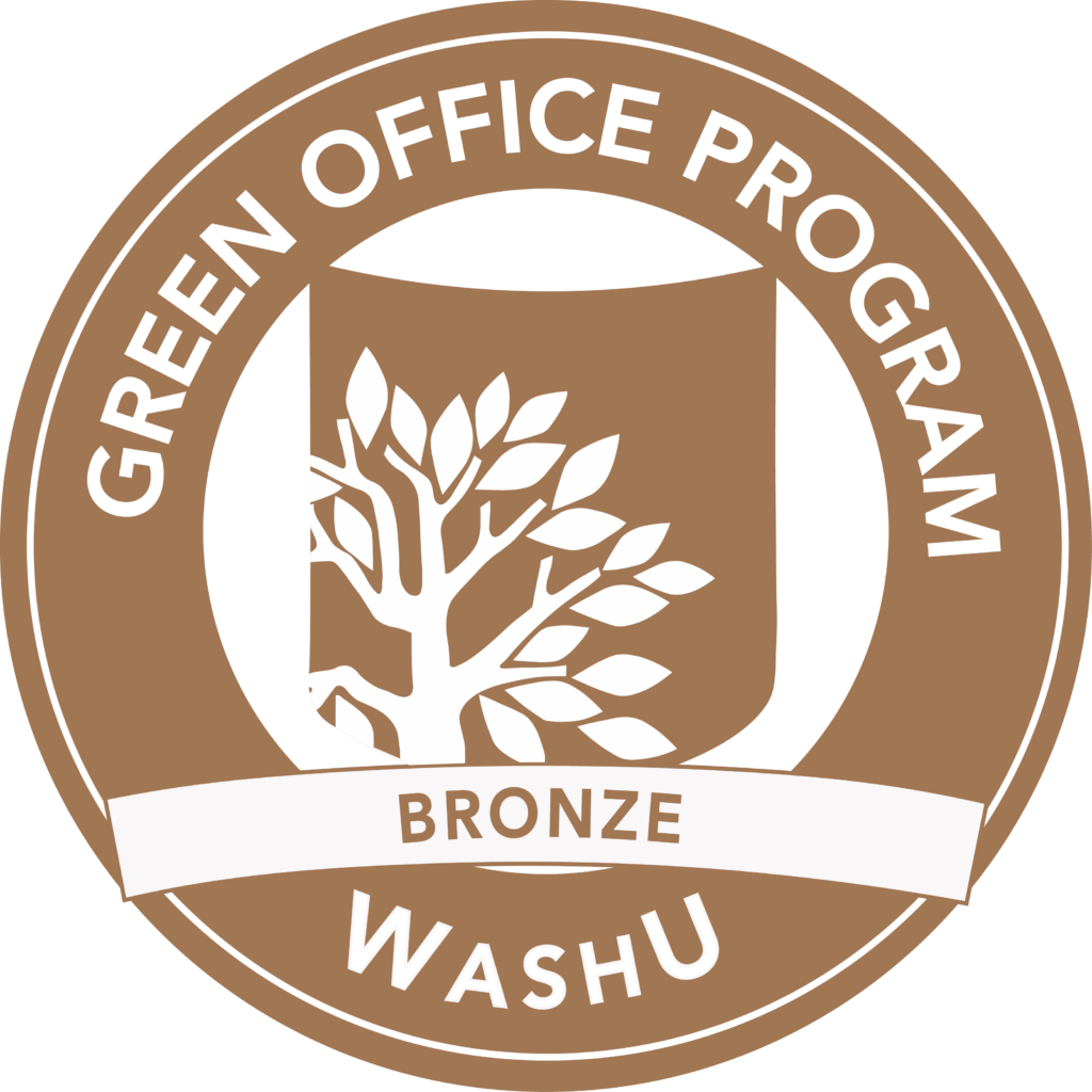 Green Office Program Bronze Rank logo for Washington University Libraries' Administration Office of the Vice Provost and University Librarian in Olin Library.