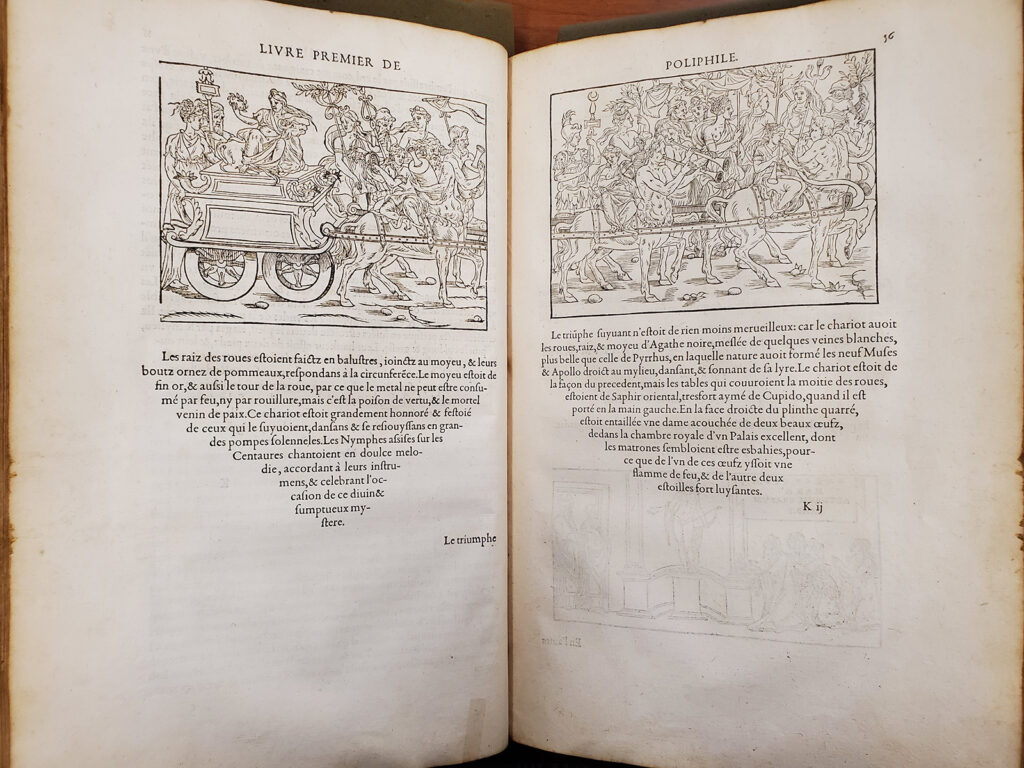 pages with text and illustration from Colonna Hypnerotomachie