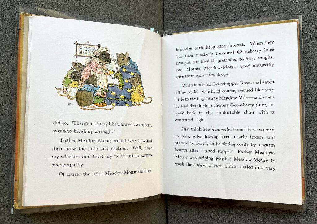 Inside page showing an illustration of a mouse family as well as text