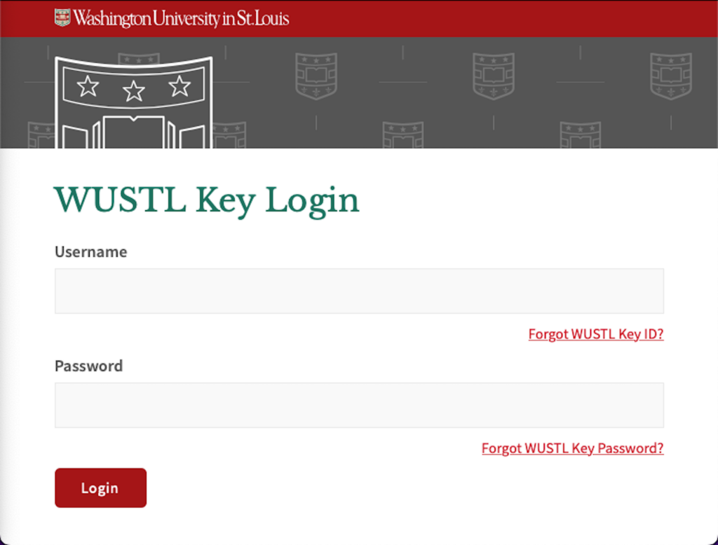 Screenshot of WUSTL key login page
