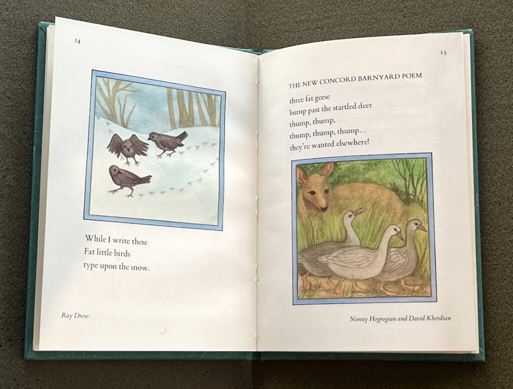 Pages with poems and drawings of birds and animals.