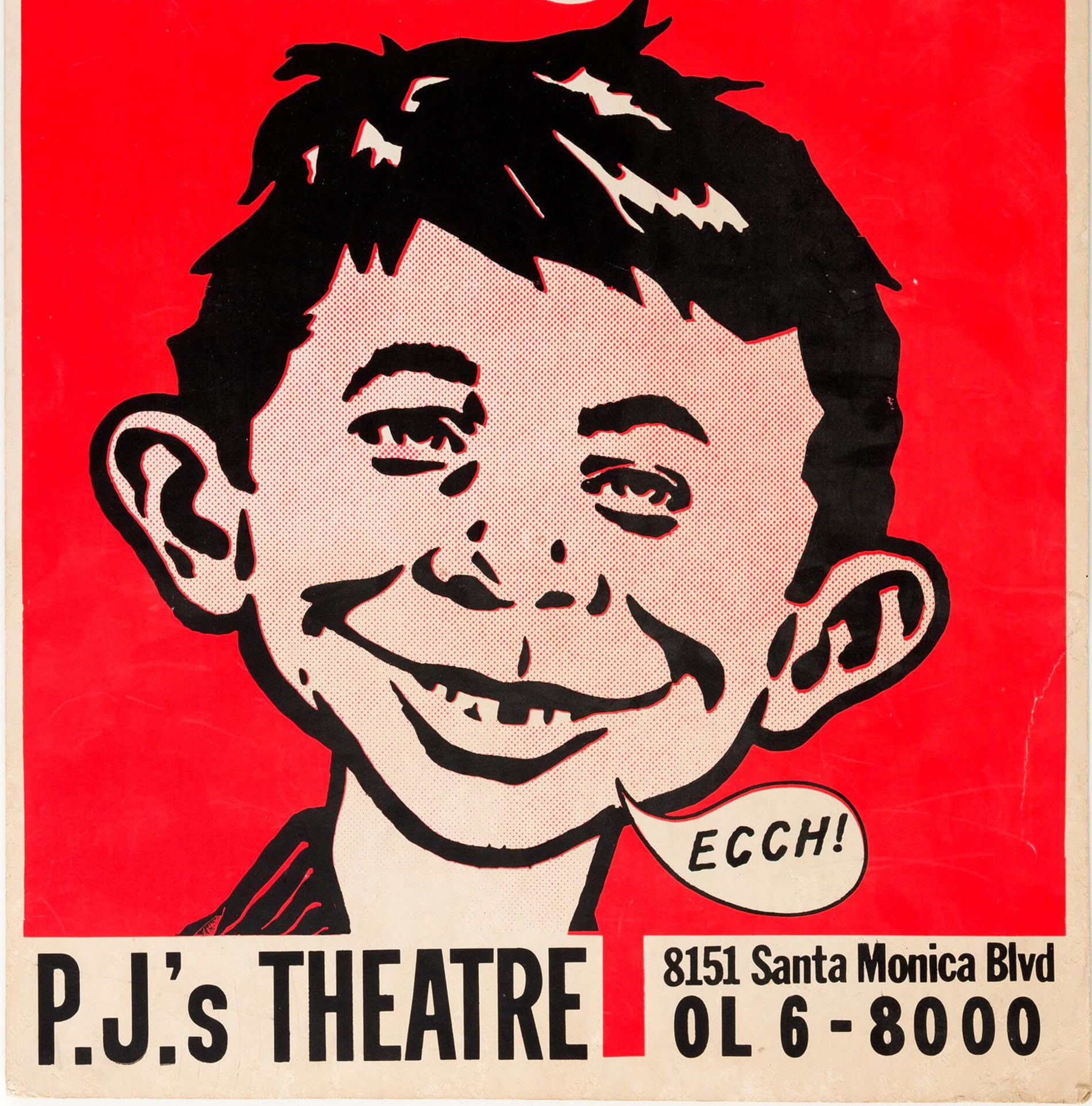 MAD Magazine mascot Alfred E. Neuman on the P.J.'s Theatre cover.