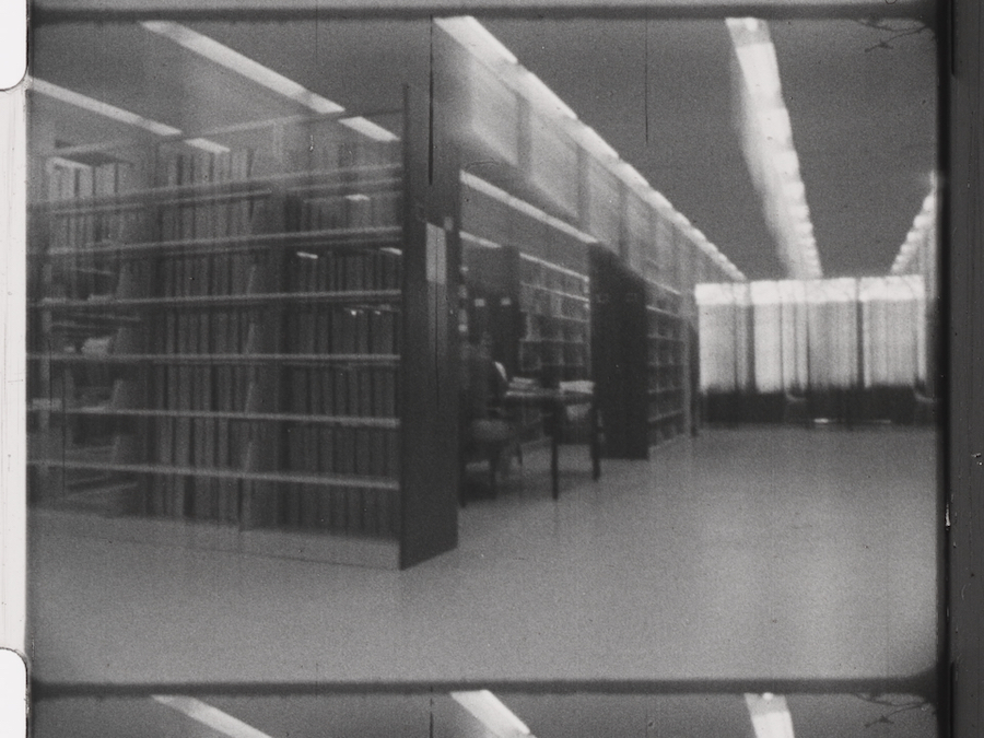B&W photo of a section of John M. Olin Library