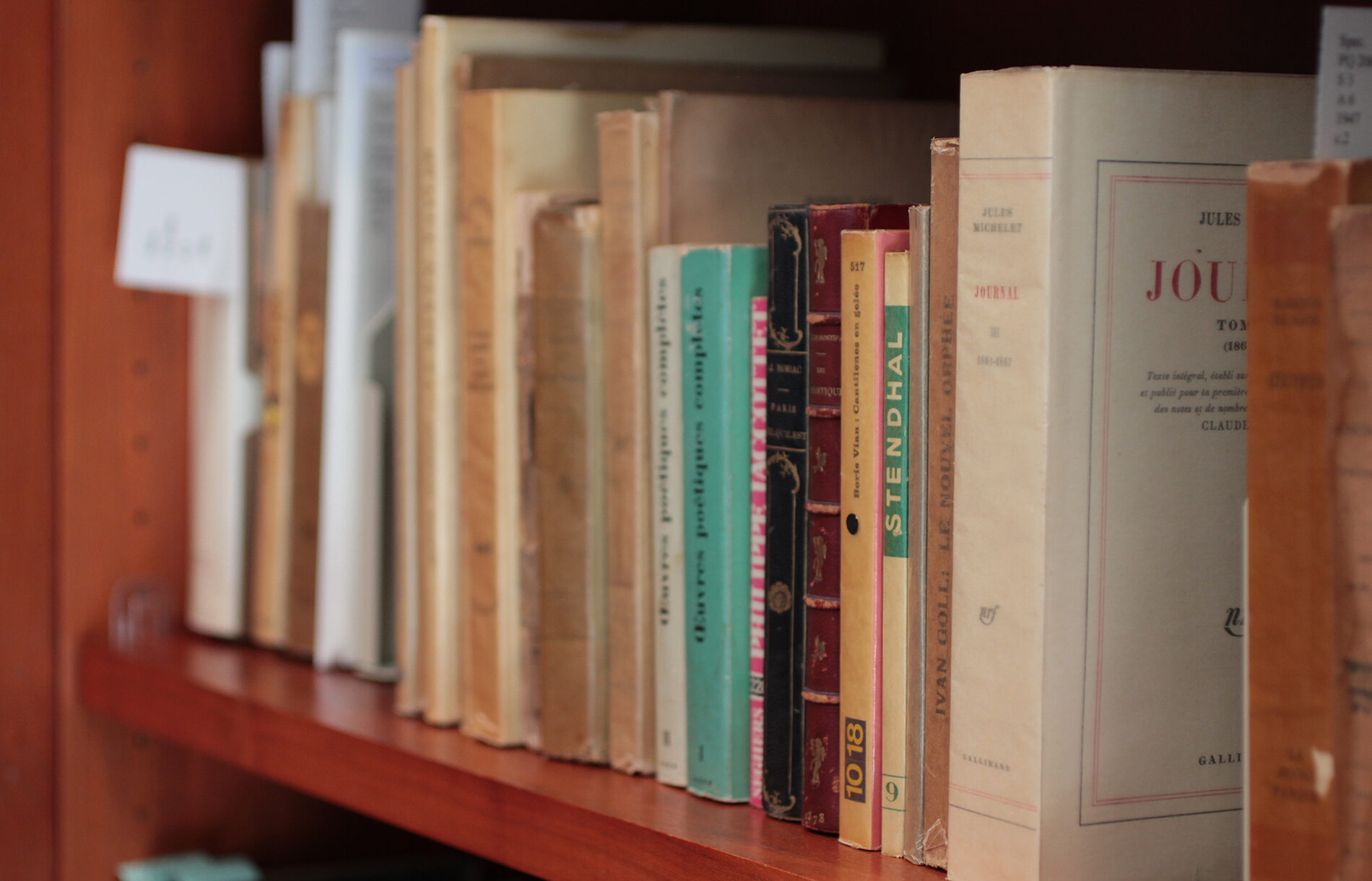 A row of books in the Pascal Pia Collection.