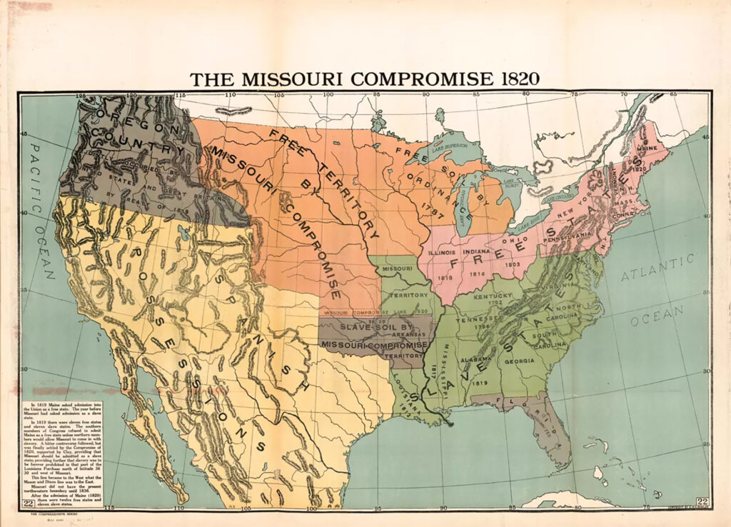 Map of the Missouri Compromise 1820 from the Library of Congress.