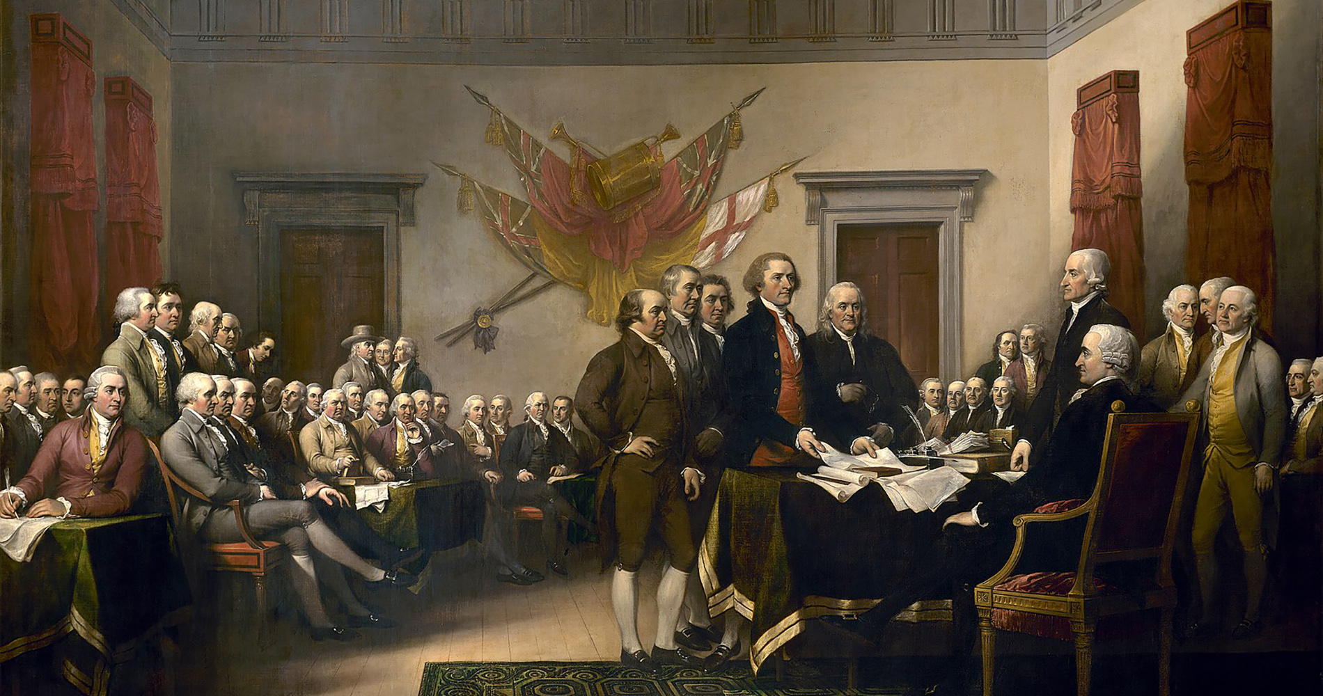 John Trumbull's Declaration of Independence painting showcasing 42 of the 56 signers.