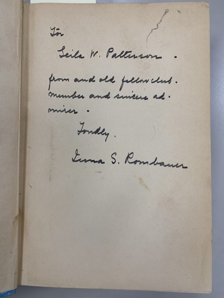 Dedication written in Black ink on the first, righthand page of a book.