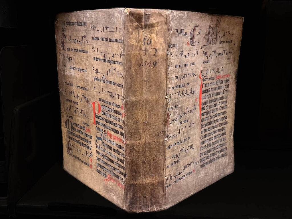 Book bound in a wrapper with medieval script