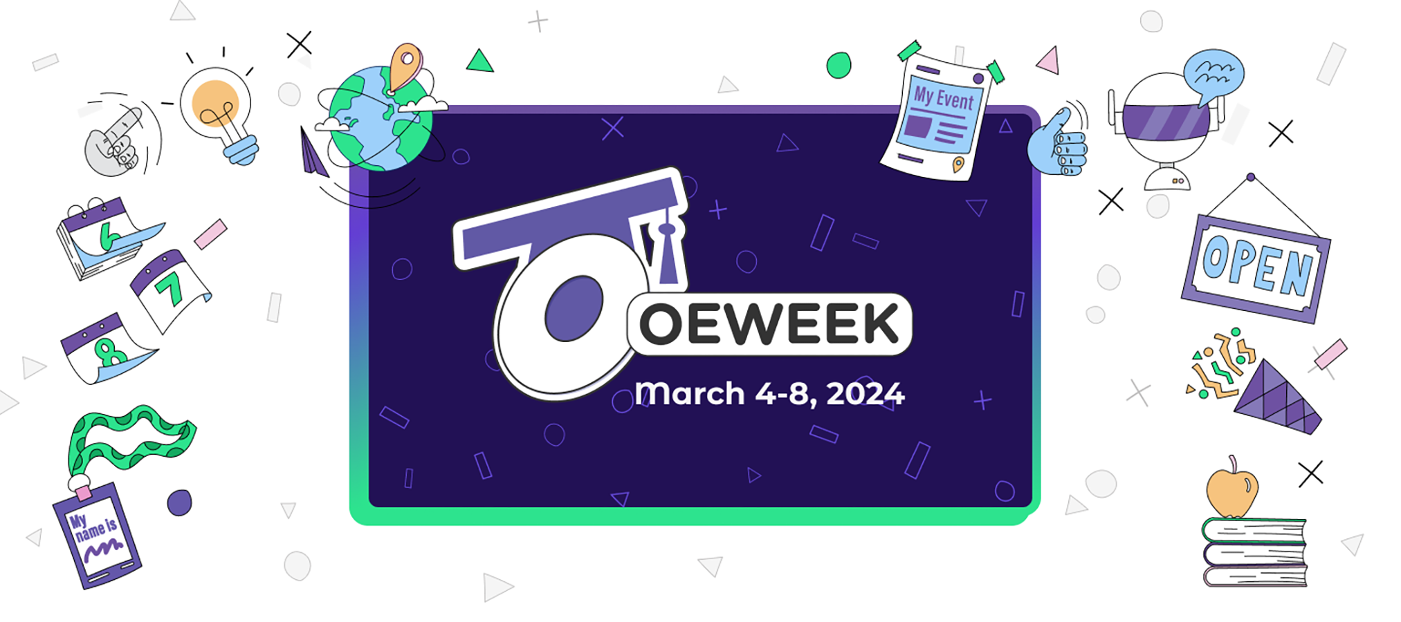 Banner for the 2024 Open Education Week, 4-8 March 2024.
