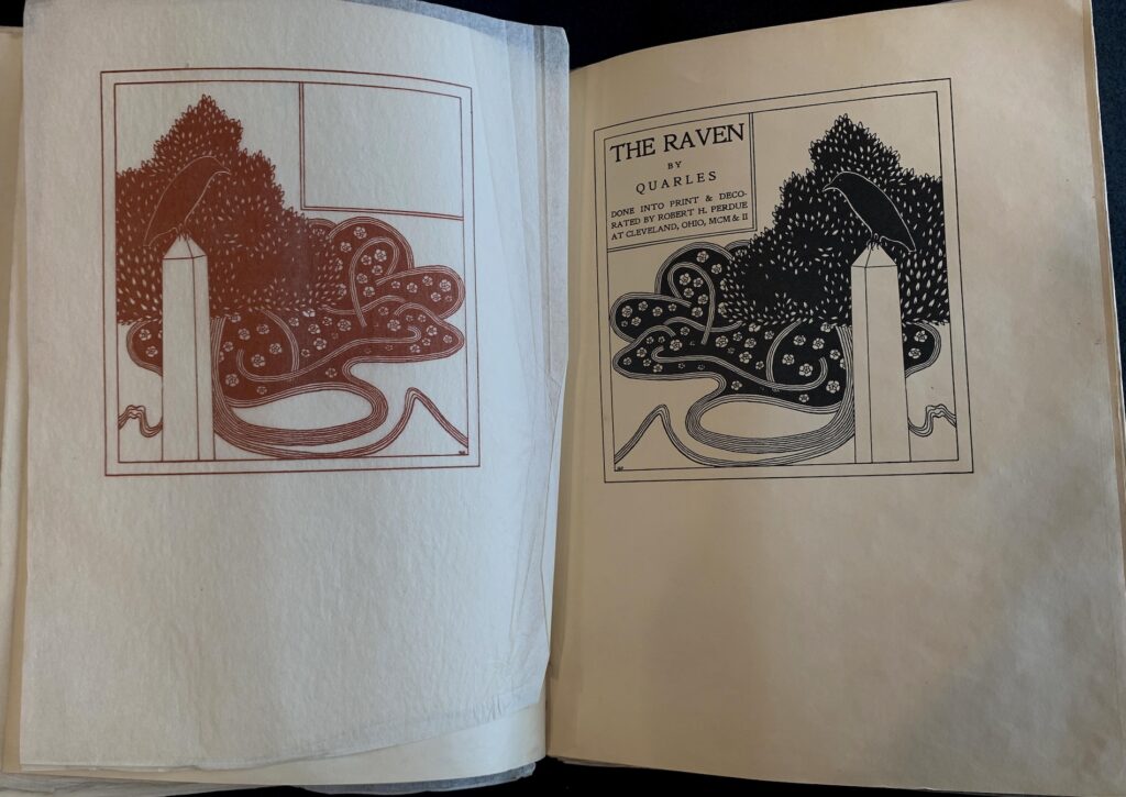 Red and Black illustrations of The Raven by Robert H. Perdue.