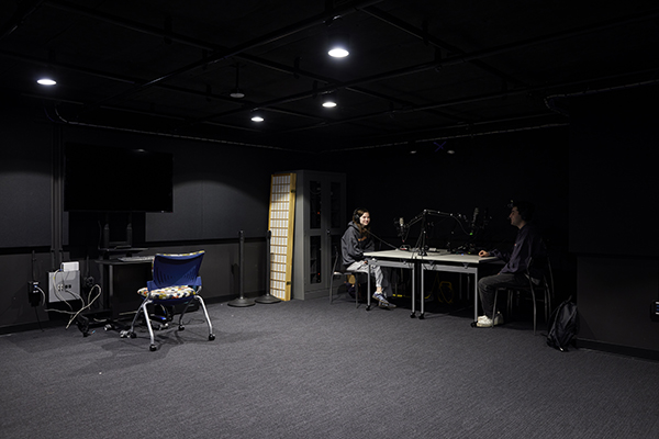 Two students working in Olin Library's AVA Studio.