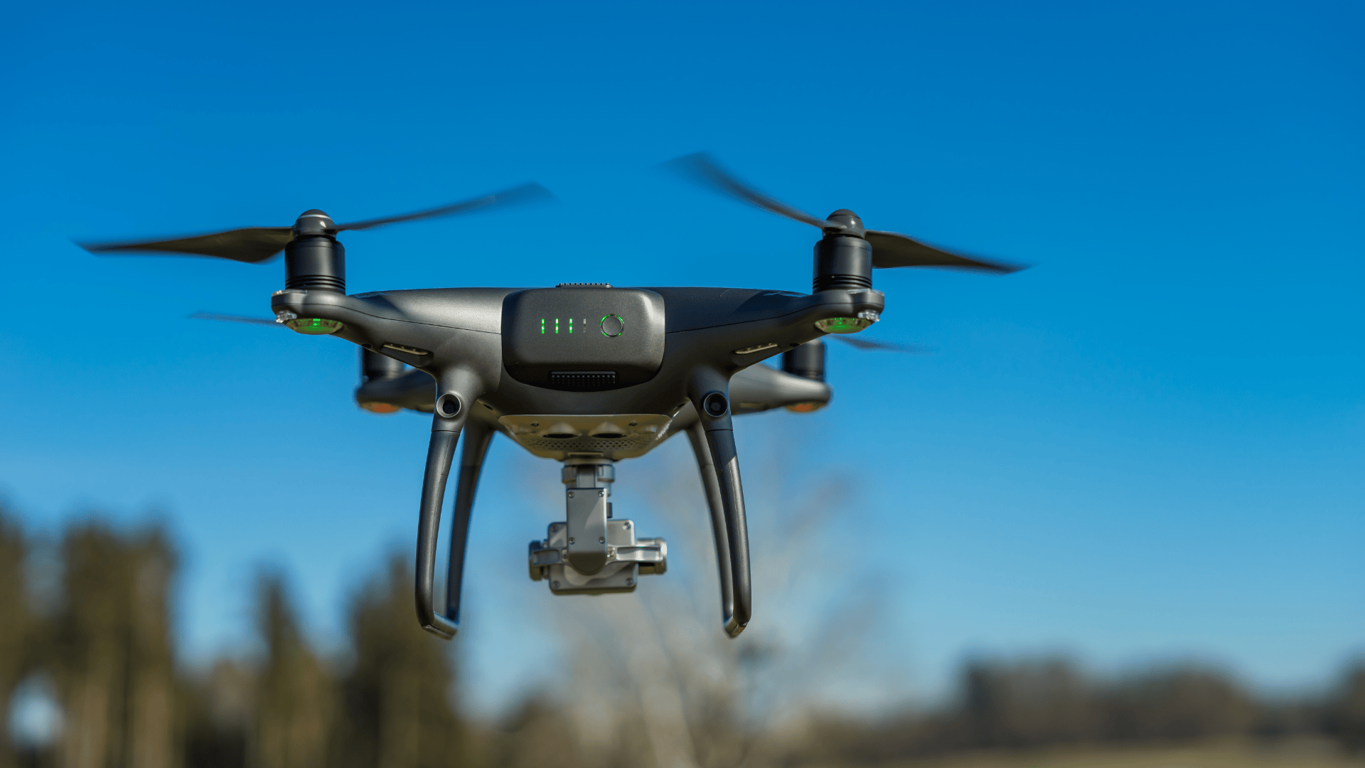 Stock image of a drone flying in the sky